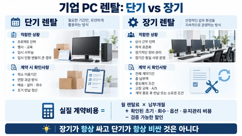 기업 PC 렌탈 단기와 장기 계약 선택 기준 비교