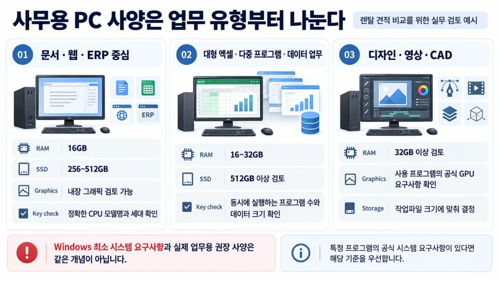 기업 PC 렌탈 업무 유형별 RAM SSD 그래픽 사양 검토 기준