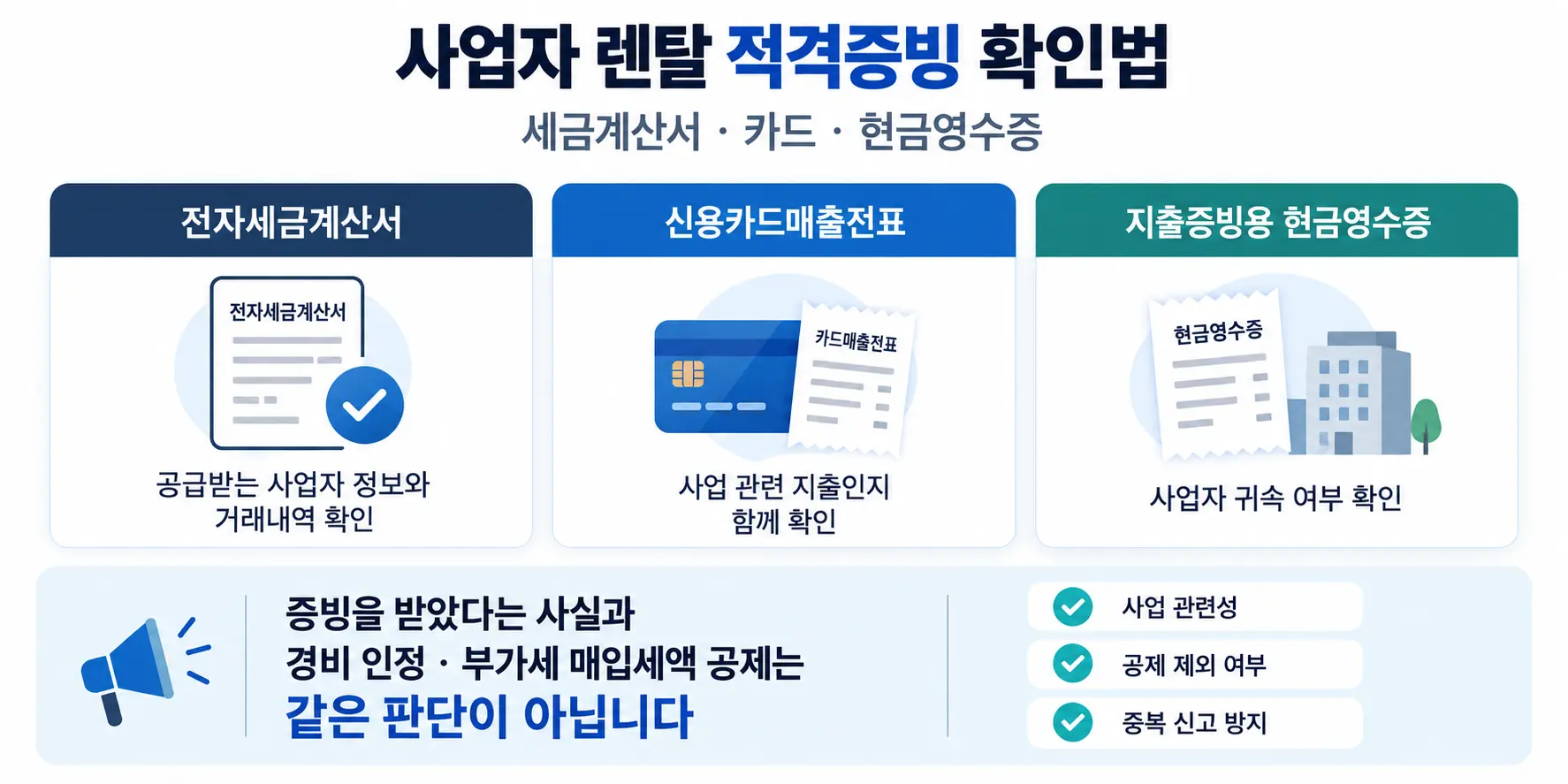 사업자 렌탈 적격증빙 세금계산서 카드 현금영수증 확인법
