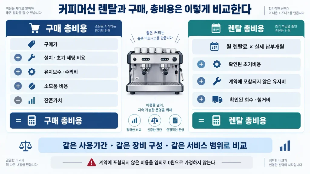 업소용 커피머신 렌탈 vs 구매 총비용 계산 비교